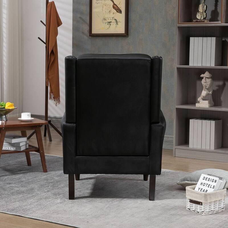 Transitional Wingback Accent Chair Armchair with Sturdy Wood Legs