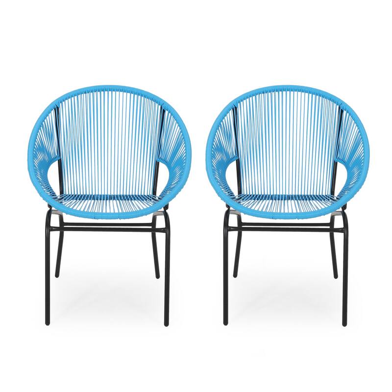 Roomfitters Nusa Outdoor Woven Rope Patio Chairs with Iron Frame, Modern Basket Chair, Blue Set of 2 - Set of 2