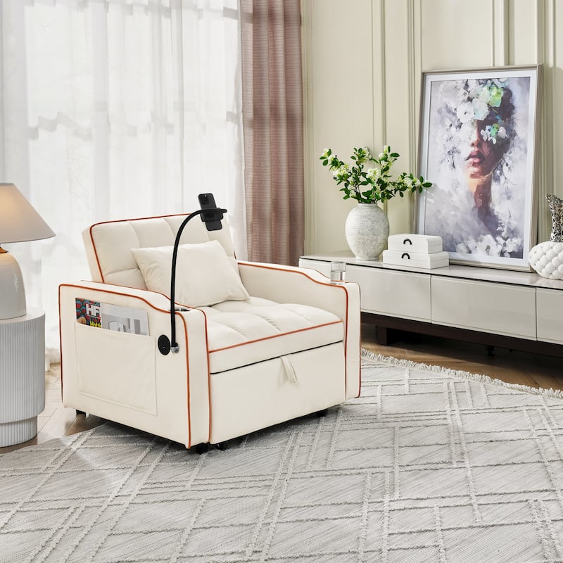 Velvet Single Convertible Sofa Bed with USB Charging Port