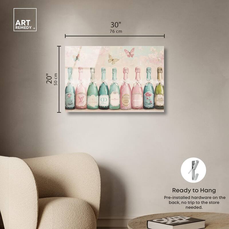 Champagne Mint and Pink Acrylic by Art Remedy, Ready to Hang
