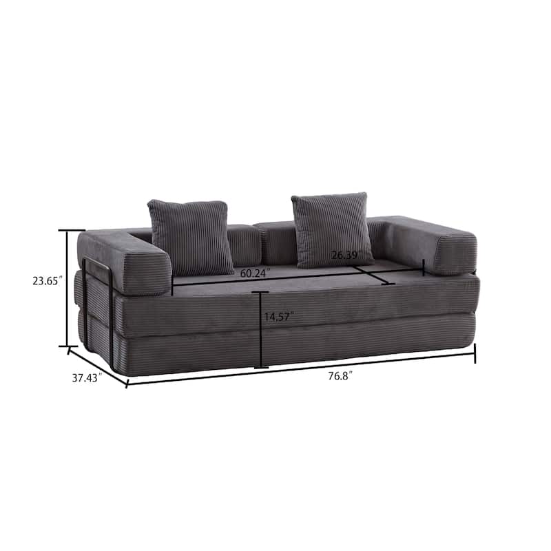Modern Minimalist Compressed Upholstered Convertible Two-Seater Sofa Bed with External Metal Frame