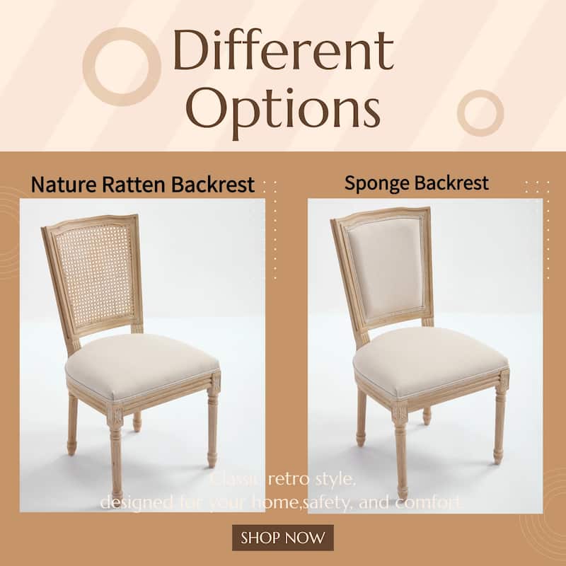 French Dining Chairs Set of 2, Upholstered Chairs with T-shaped Back, Wire drawing and carving techniques ,Disassemblable