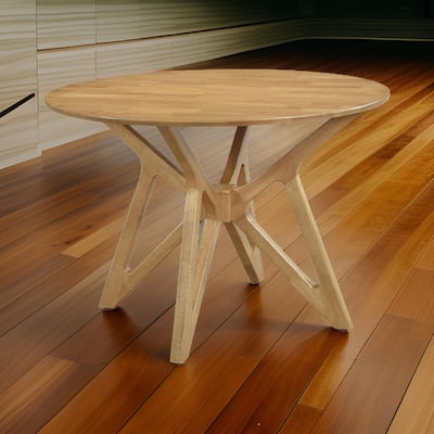 Evans Dining Table, Round Top, Angled Base, Walnut Brown Hardwood, 42 Inch