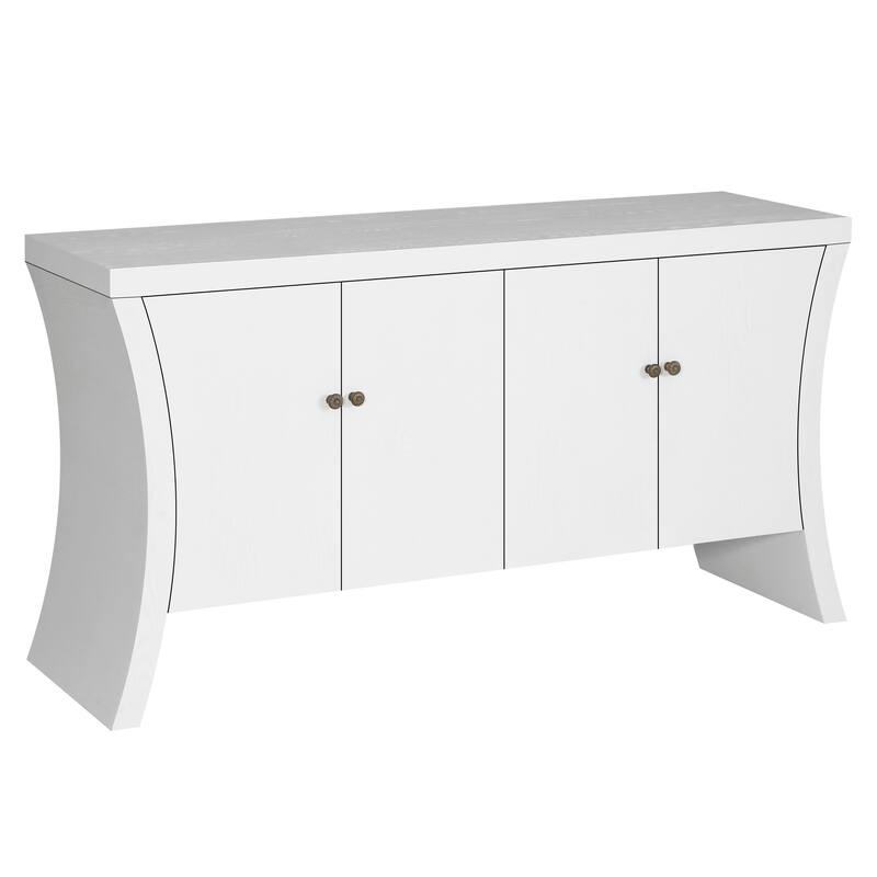 Refined Industrial 4-Door Credenza with Wooden Arc Legs & Bronze Clasps