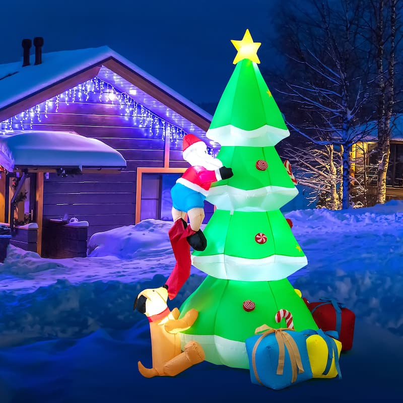 Gymax 7FT Self Inflatable Santa Claus Climbing Tree Christmas - See Details