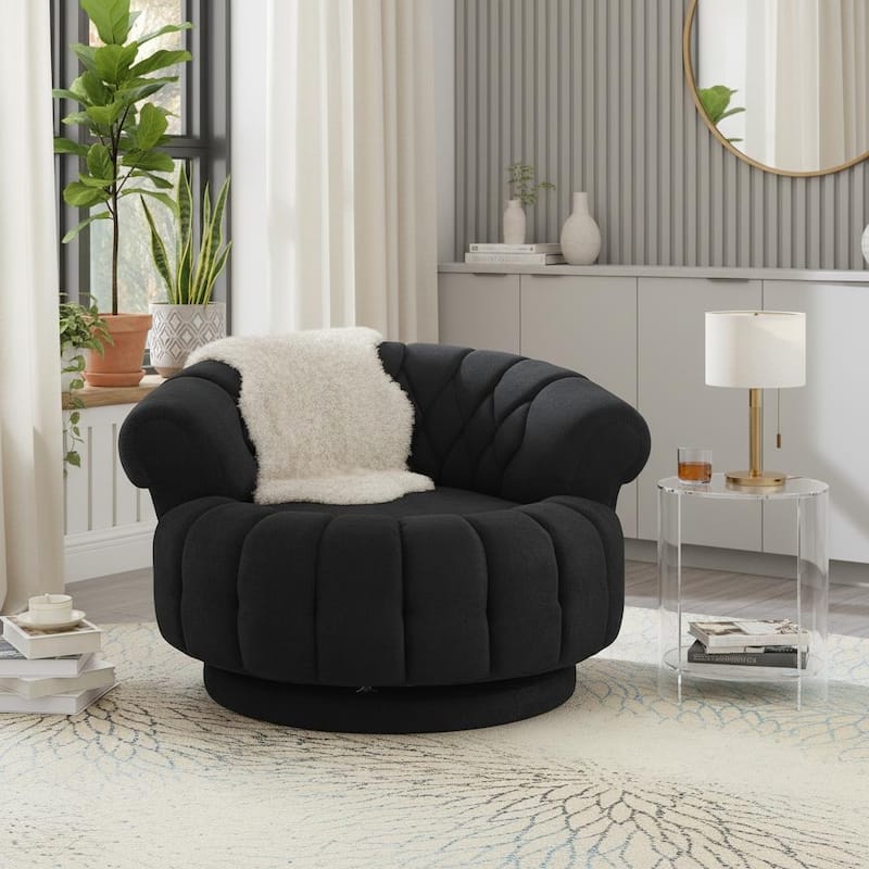 360° Swivel Barrel Accent Chair by Harper&Bright Designs - Black