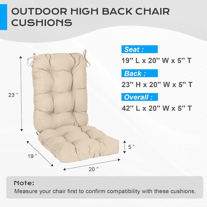Aoodor Outdoor 42"x 20" x5" Tufted Back Cushions Patio Replacement Chair Cushion, Set of 2