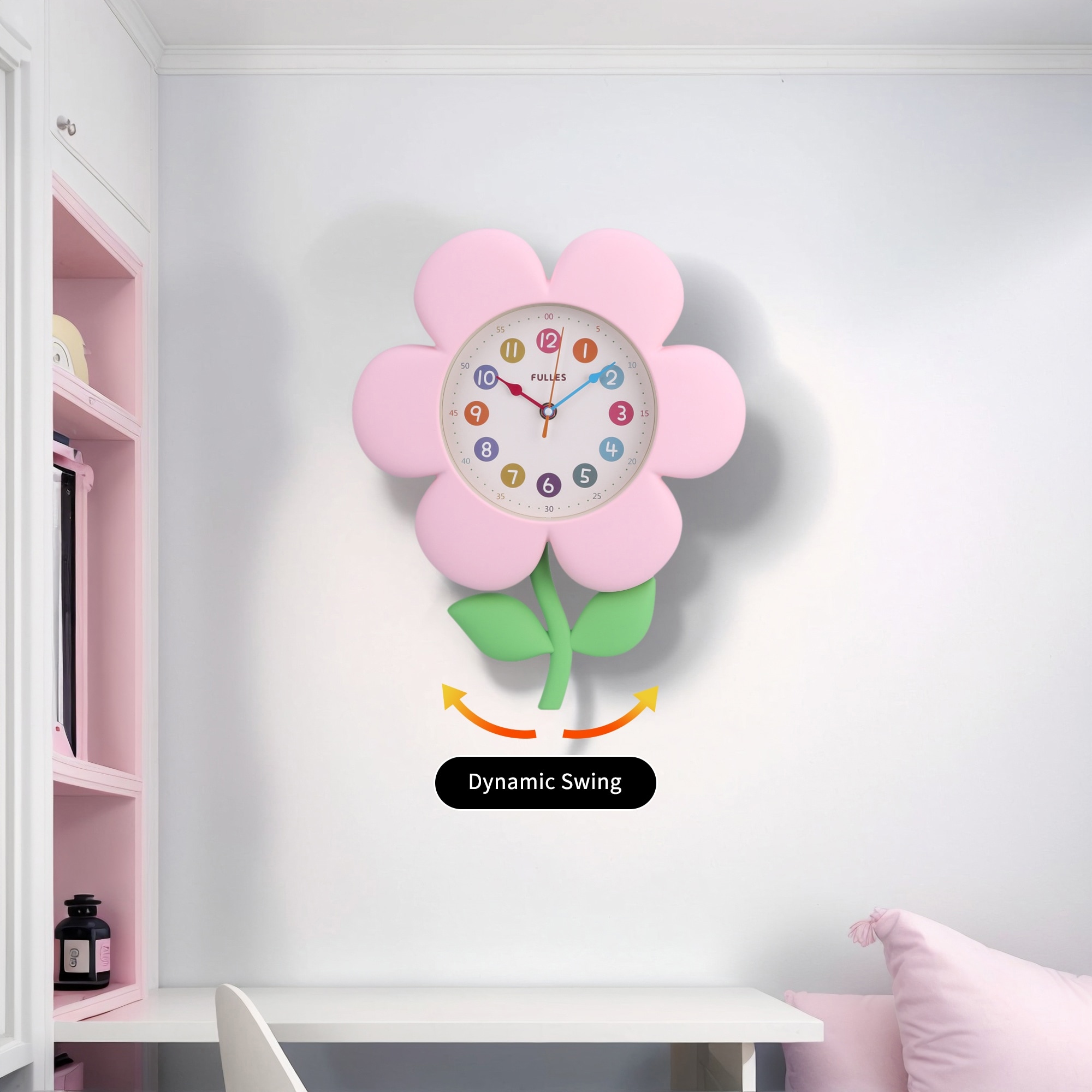 Flower Design Wall Clock, Silent Non-Ticking, Colorful Numbers for Office Bedroom School Living Room - 15 x 12 x 2.8 inch