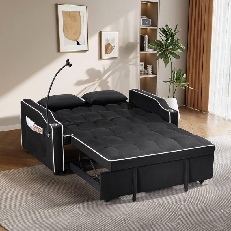 Modern Multifunctional Foldable Sofa Bed with Adjustable Backrest, Upgraded Suede Fabric, USB Port, Ashtray - 55" * 35" * 30"