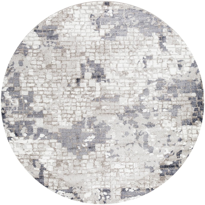 Livabliss Casual Venice Abstract Area Rug - 7'10" x 7'10" Round - Slate