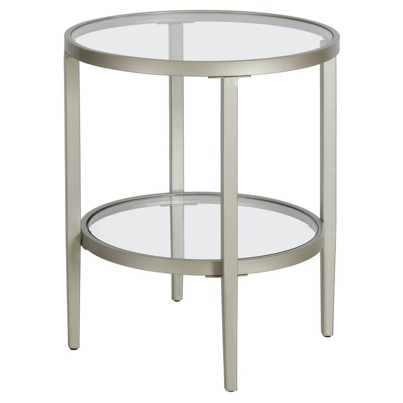 Hera 19.63'' Wide Round Side Table with Clear Glass Shelf