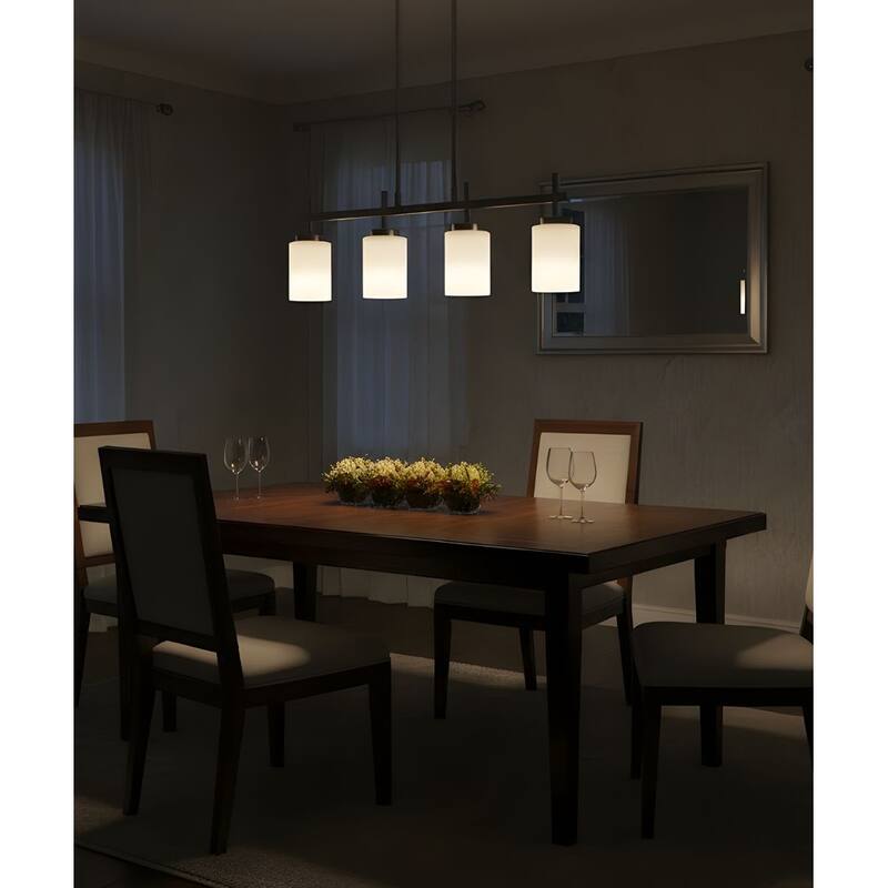 31"w 4-Light LED Kitchen Island Light Brushed Nickel Finish Frosted Glass Shade, RP Lighting