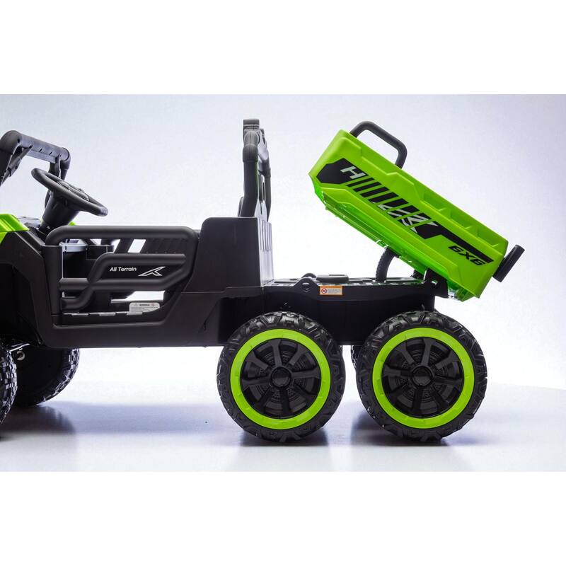 24V 2-Seater Kids Ride On Dump Truck with Remote, 4WD 6-Wheel UTV Car with Electric Dump Bed, LED Lights & Music
