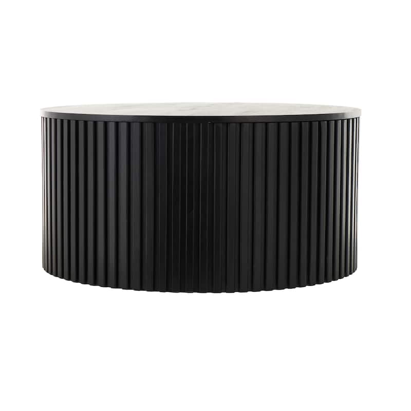 Wood Handmade Ribbed Coffee Table with Slatted Base - Brown or Black - Roche River Decor
