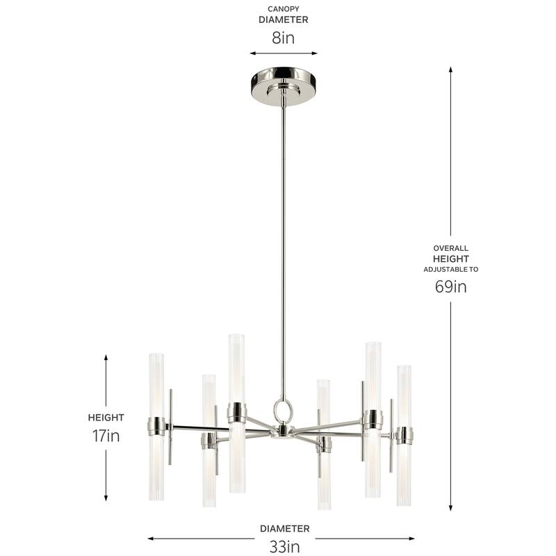 Riven 33 Inch LED 12 Light Chandelier with Clear Fluted Glass in Champagne Bronze
