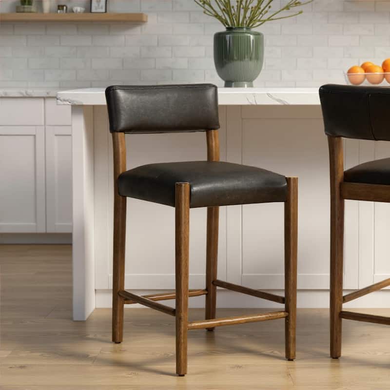 Bennet Faux Leather Upholstered Counter Stool with Solid Wood Legs Set of 2/4/6