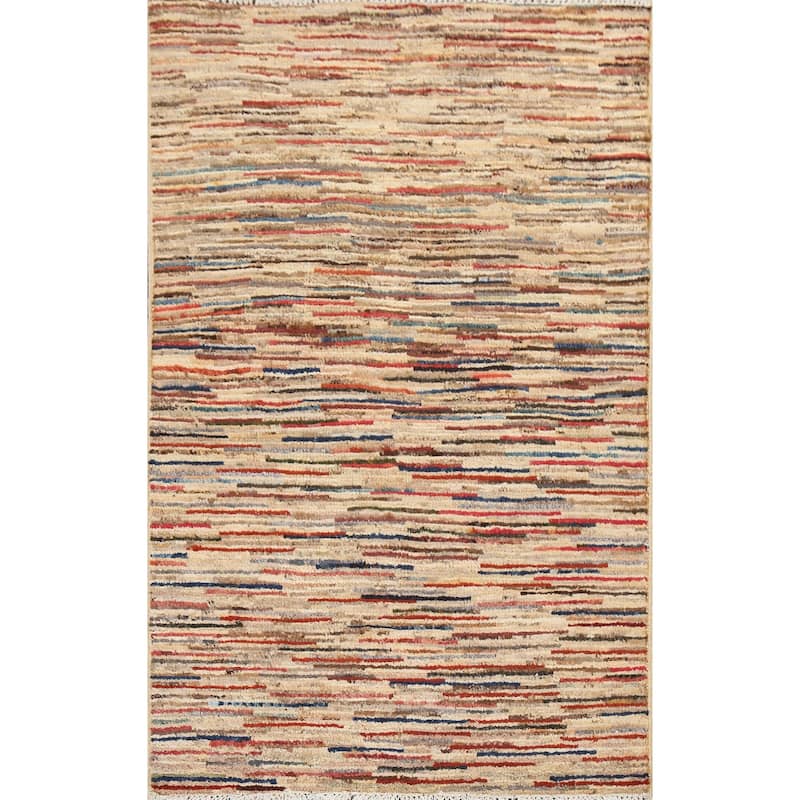 Striped Modern Gabbeh Kashkoli Oriental Area Rug Handmade Wool Carpet - 2'6" x 3'11"