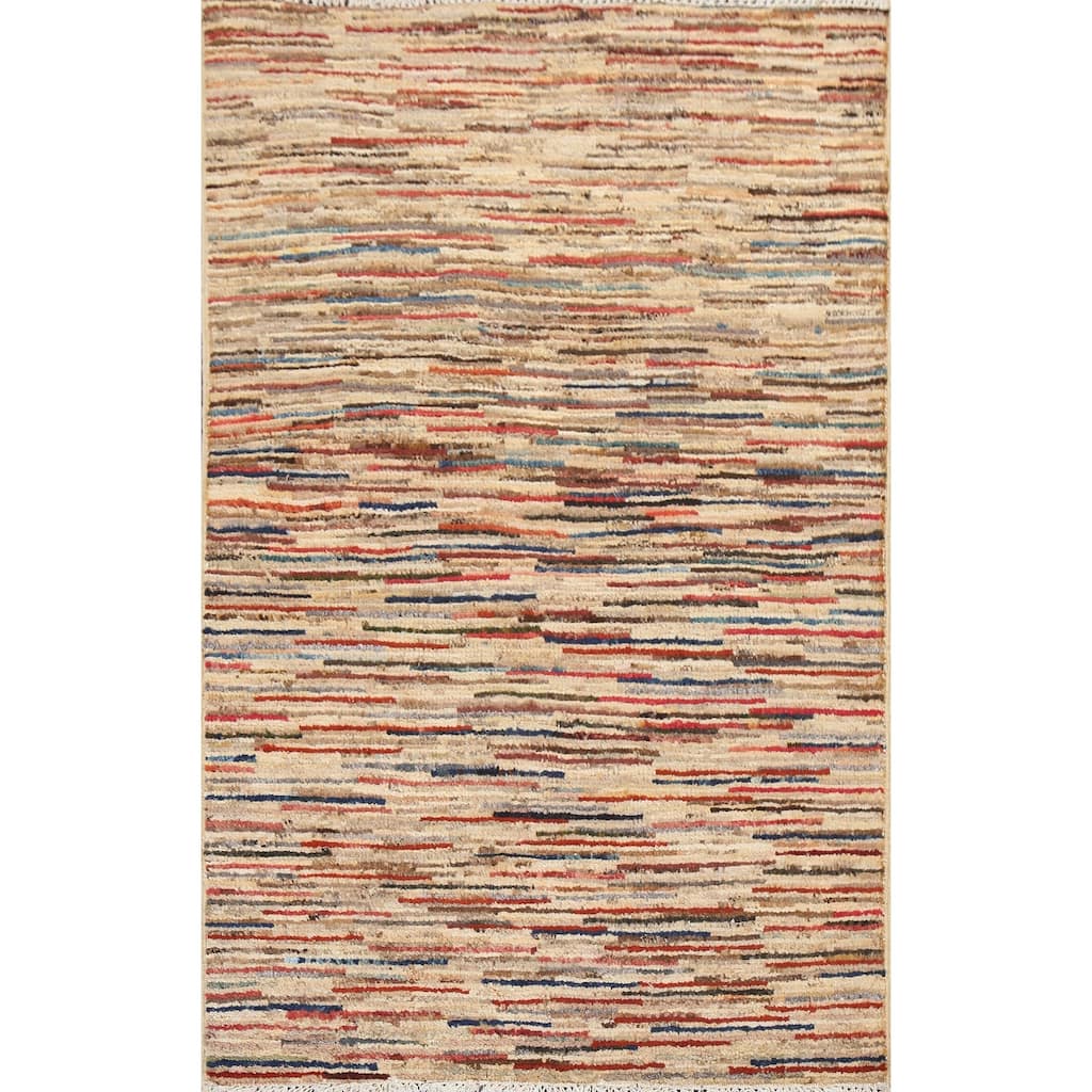 Striped Modern Gabbeh Kashkoli Oriental Area Rug Handmade Wool Carpet - 2'6" x 3'11"