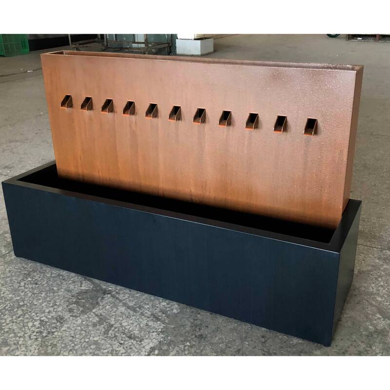 Lighted Rectangle 2-Tier Outdoor Garden Water Fountain with Planter - 39.37"