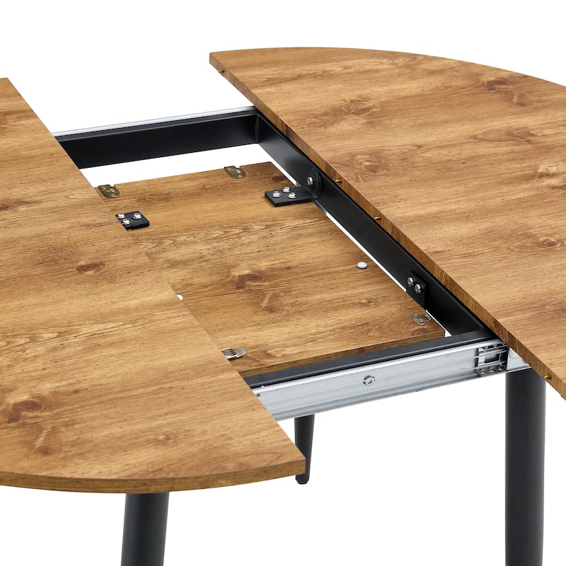 5-Piece Round Dining Set with Extendable Dining Table, Wood Kitchen Table Set with 4 PU Chairs for Dining Room