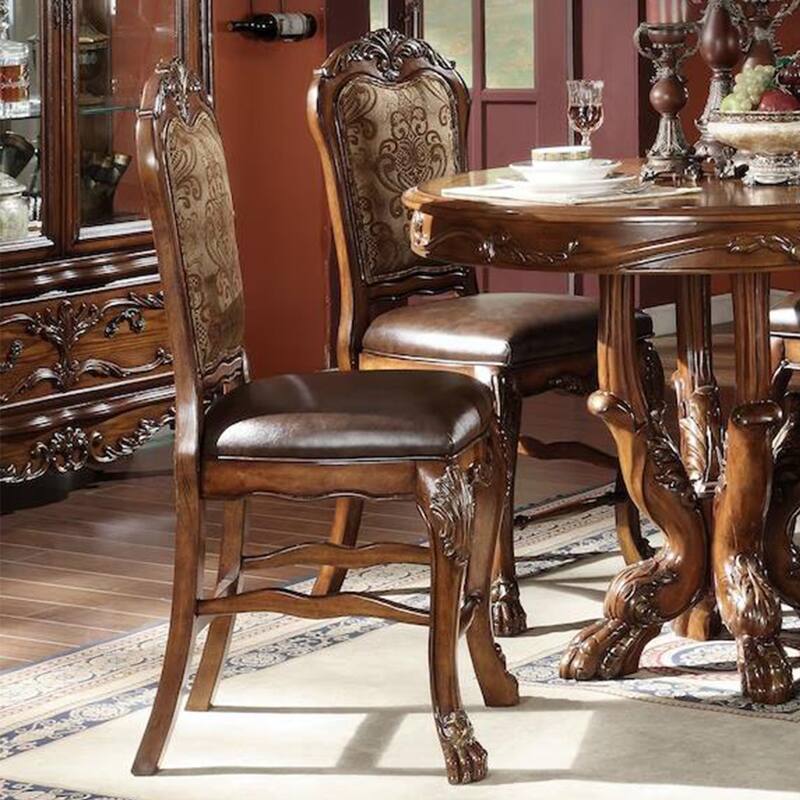 Set of 2 PU Counter Height Chairs in Cherry Oak Finish