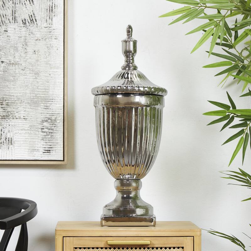 Ceramic Living Room Decorative Jars with Grooves and Lid - Gold, Silver, Black, White - Roche River Decor