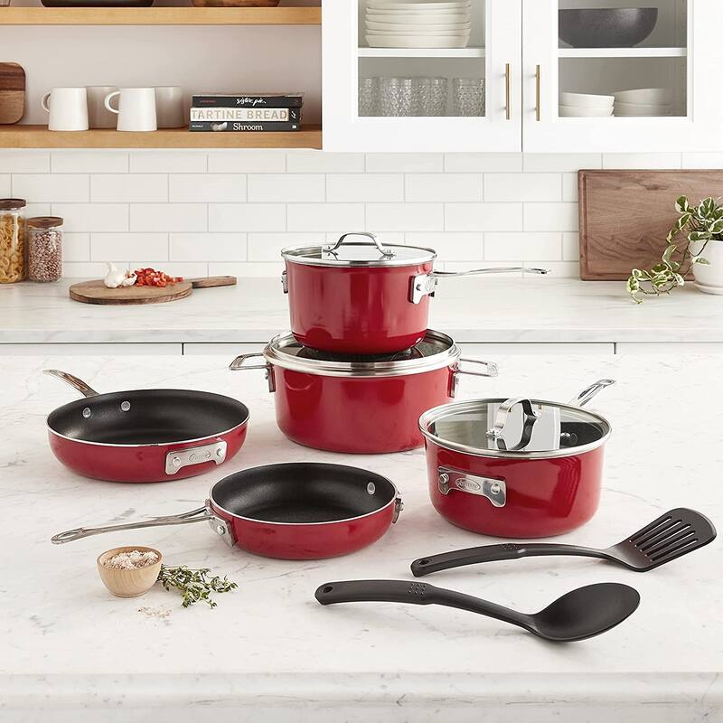 Gotham Steel Nonstick Pots and Pans 10 Pc Cookware Set, Red