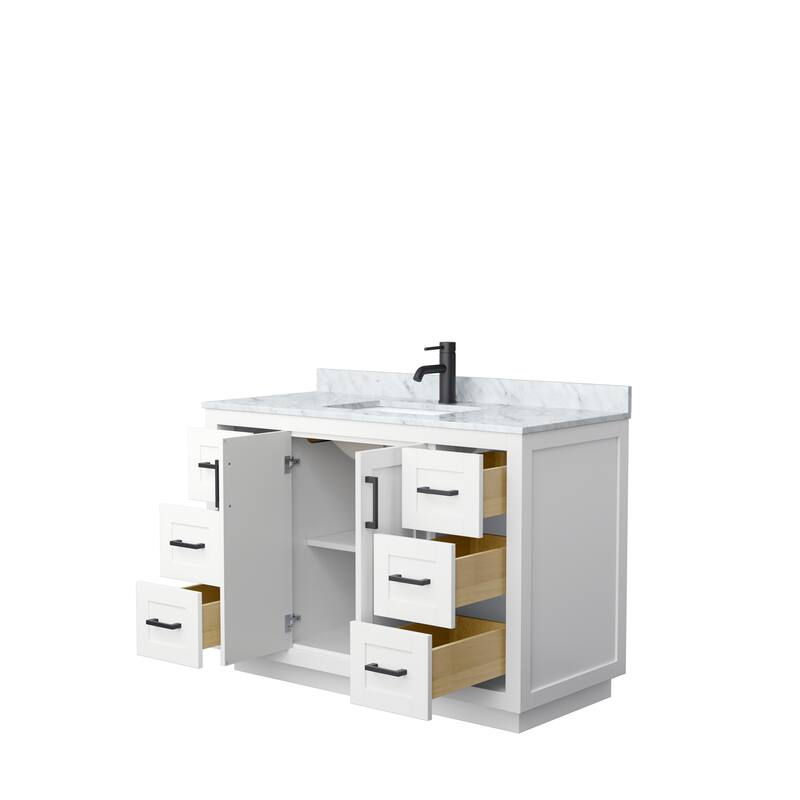 Miranda Single Vanity Set, White Carrara Marble Top, No Mirror