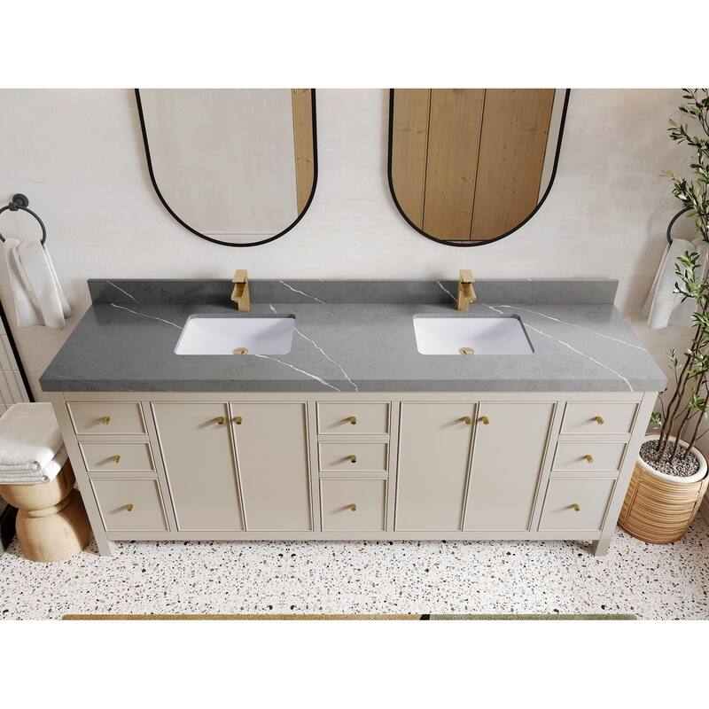 Willow Collections 84 in. W x 22 in. D Chicago Double Bowl Sink Bathroom Vanity with Countertop - 2” Piatra Gray - Fine Grain