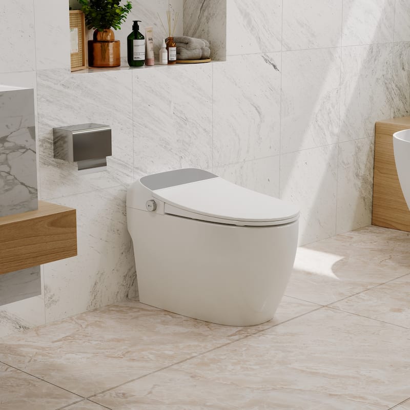 Smart Toilet with Heated Seat & Foot Sensor Flush - Tankless One-Piece Power Outage-Proof Toilet, Night Light, Soft Close Lid