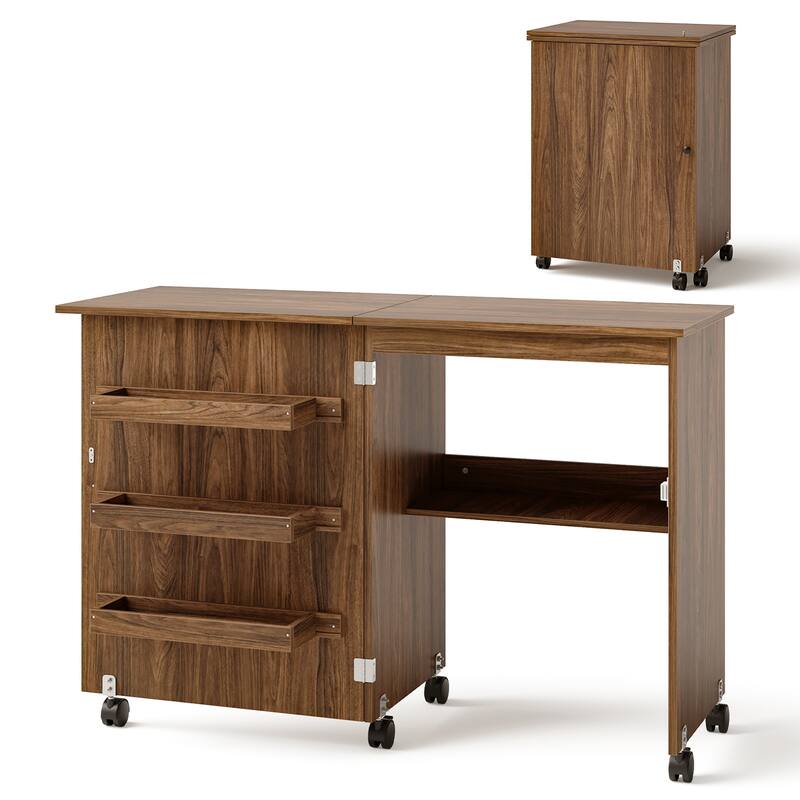 Gymax Folding Sewing Craft Table Shelf Storage Cabinet Home Furniture