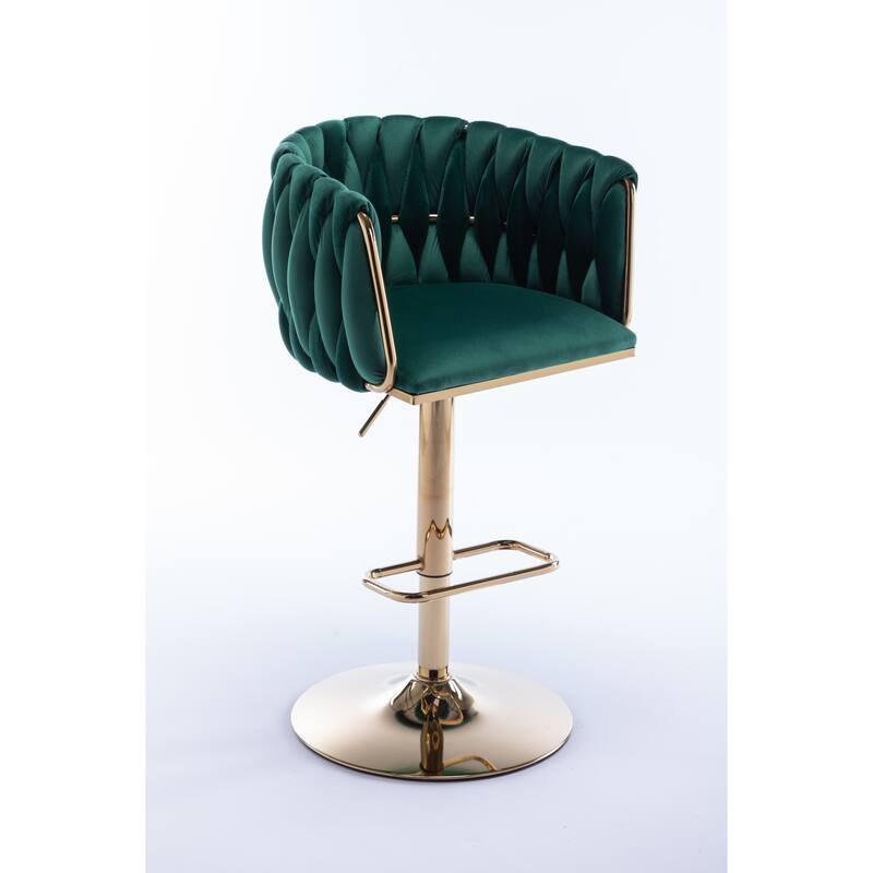 2 Velvet Bar Stools with Chrome Footrest and Base Swivel Height Adjustable - N/A