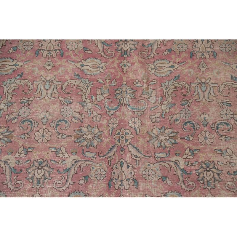 Hand Knotted Oriental 100% Wool Carpet Traditional All-Over Pink Tabriz Area Rug - 12' 8'' X 9' 7''