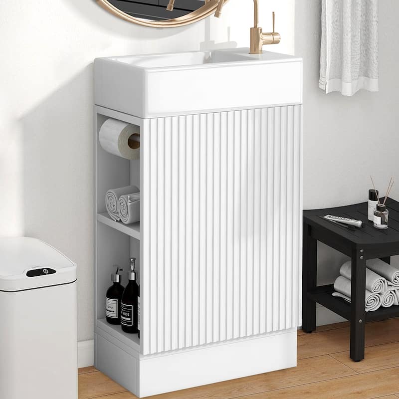 18.6" Bathroom Vanity with Sink,with Two-tier Shelf,Left or Right Orientation - White