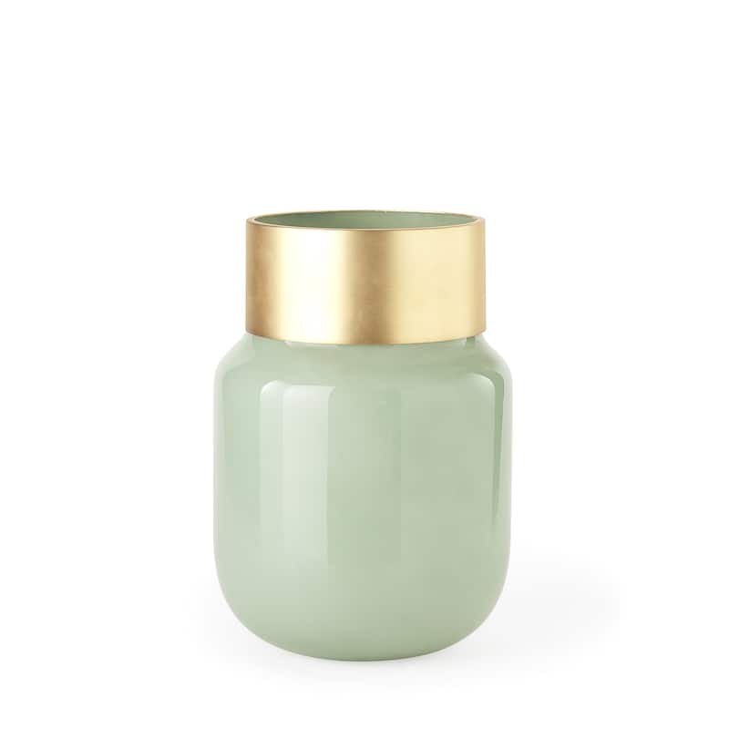 Smokey Green and Glass Rounded Oval Vase - 9" W x 12" H x 9" D