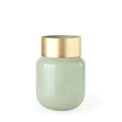 Smokey Green and Glass Rounded Oval Vase