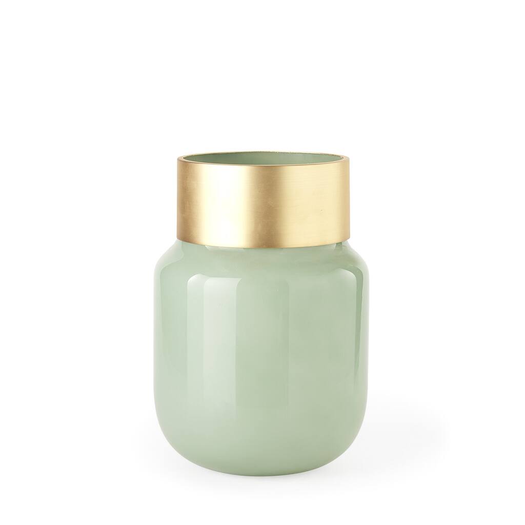 Smokey Green and Glass Rounded Oval Vase
