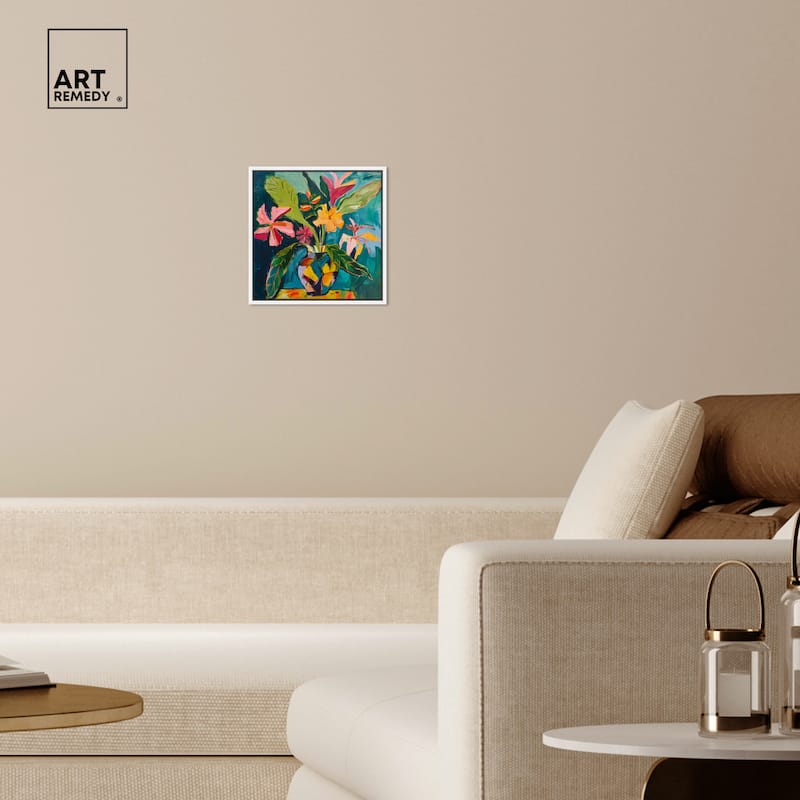 Art Remedy Vase Of Bright Tropical Flowers Ii Framed Flowers In Vase Paintings