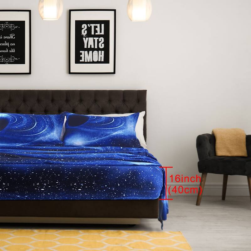4Pcs Galaxy Sheet Set Bedding Set Soft Bed Sheets Blue