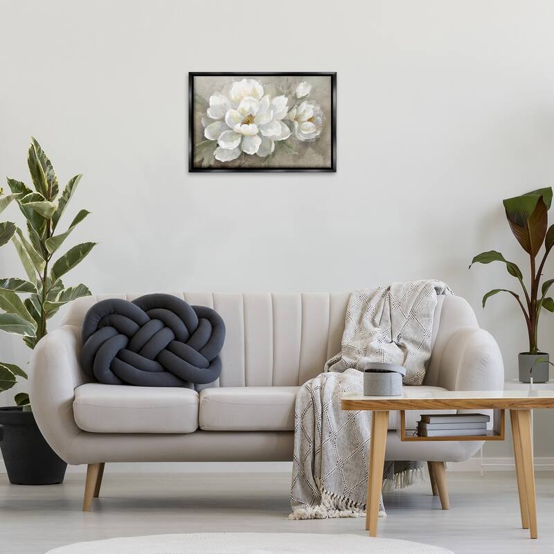 Stupell Blooming Magnolias on Beige Framed Floater Canvas Wall Art Design By Nan