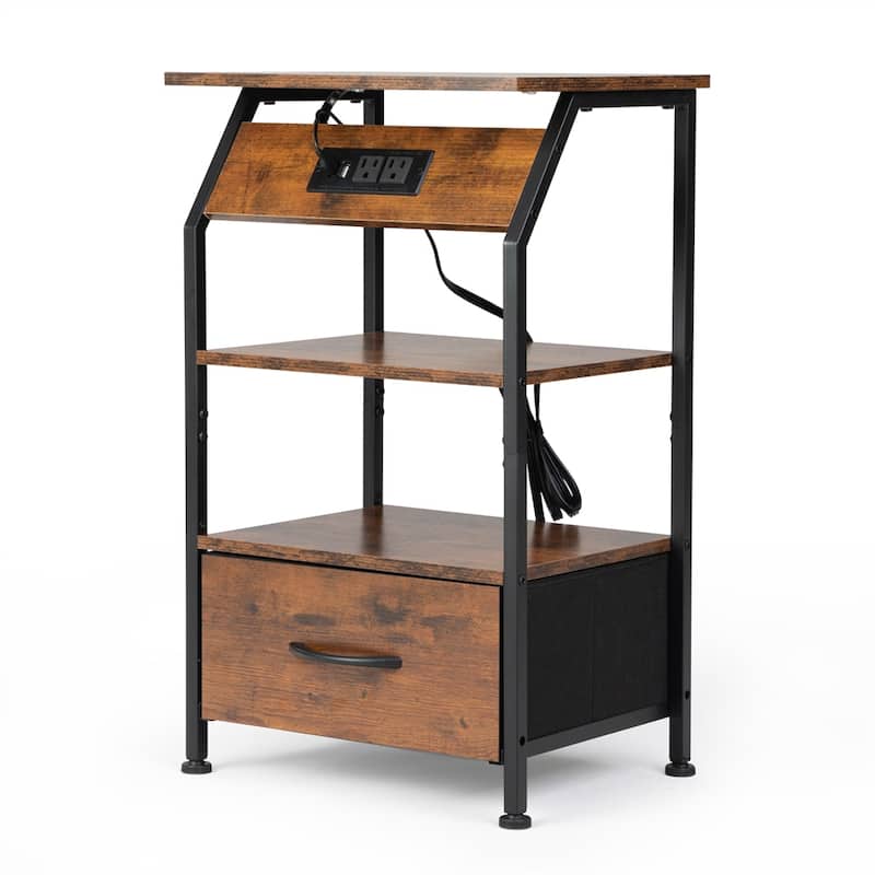 LED Lights Storage Nightstand w/ USB Ports and Outlets, Remote Control