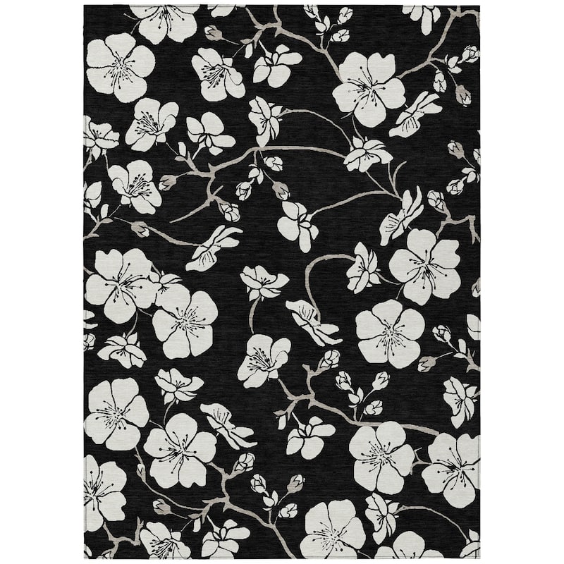 Machine Washable Indoor/ Outdoor Calm Floral Chantille Rug