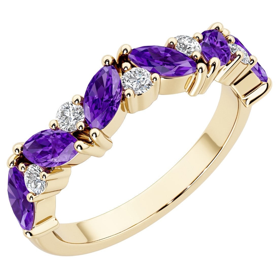 Oravo Alternating Marquise Gemstone Ring in Yellow Gold Plated Sterling Silver