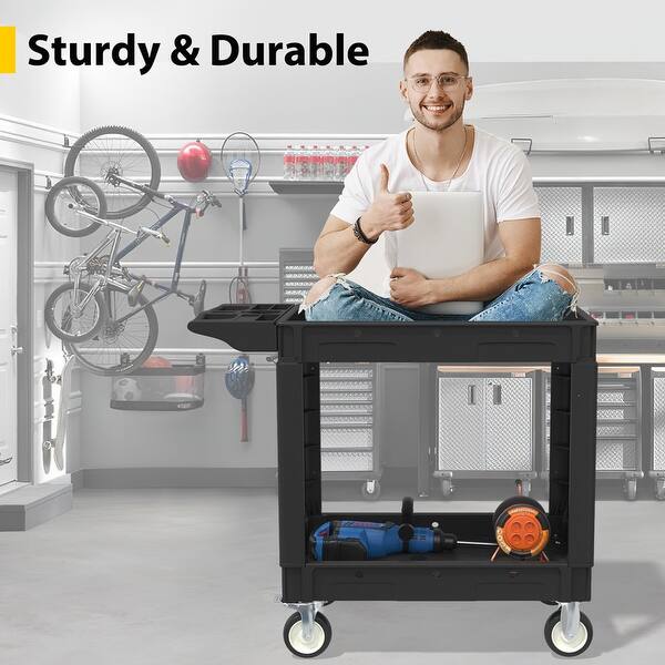Heavy Duty Plastic Utility Cart 2 Tier Locking Rolling Cart Bed Bath