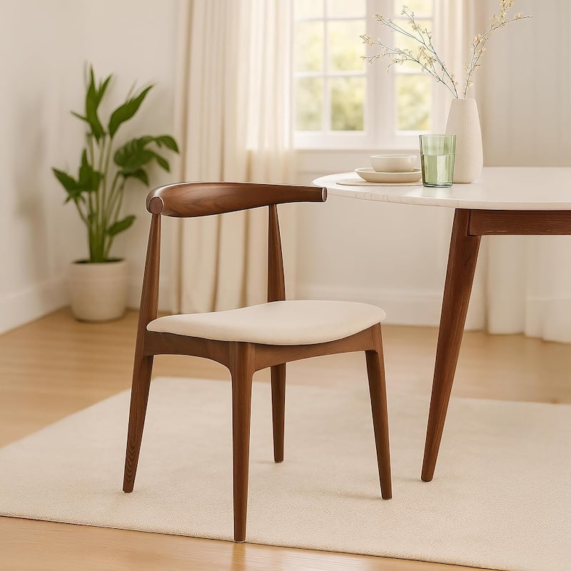 Set of 2 Kennedy Elbow Chairs Farmhouse Wooden Dining Chairs With PU Leather Or Fabric Cushion Seat, Modern Accent Side Chairs