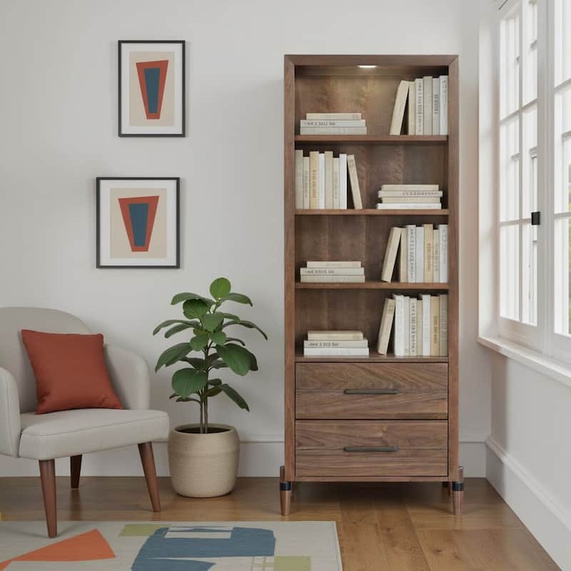 Bridgevine Home Tranquility Bookcase Pier, No Assembly Required, Walnut Finish - Walnut
