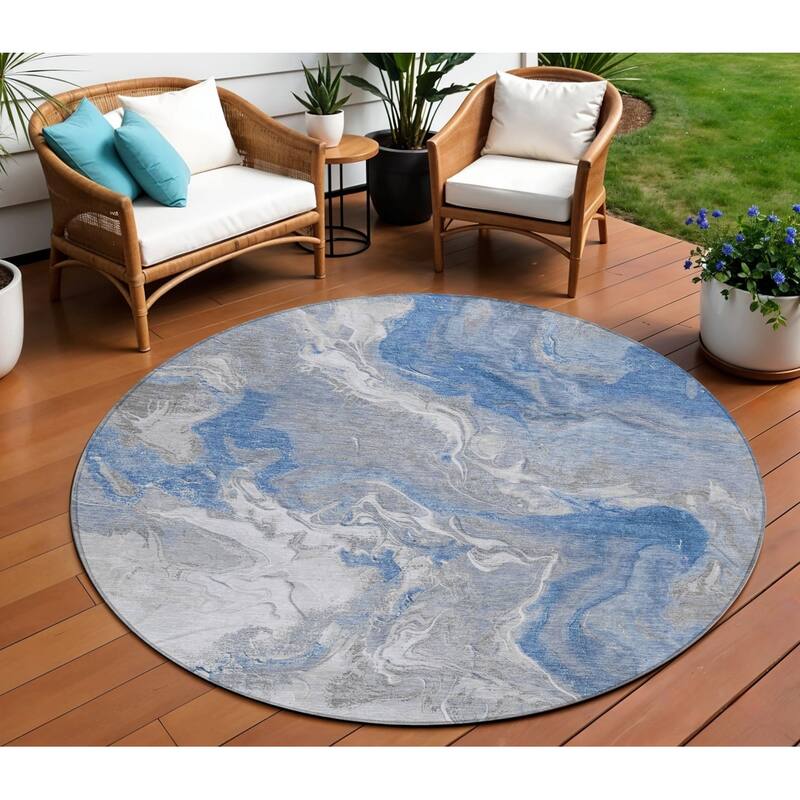 HomeRoots Abstract Modern Rectangle Outdoor Rug - 8' Round