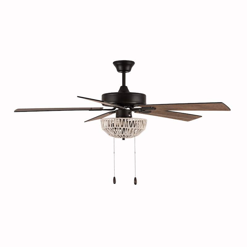 The Curated Nomad Carillon 52-inch Woven Rope 5-blade LED Ceiling Fan - Cream