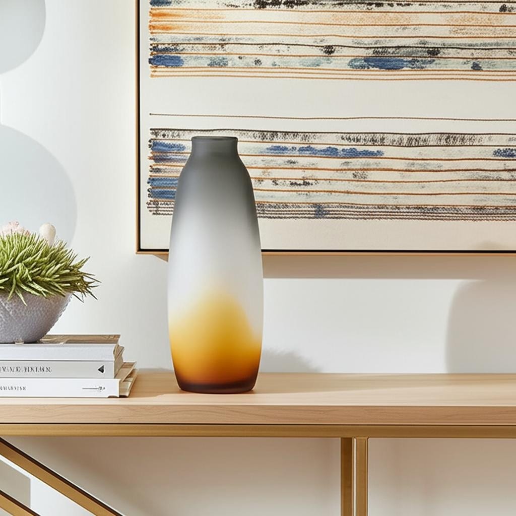 17" Charcoal And Orange Ombre Glass Table Vase - 6.70