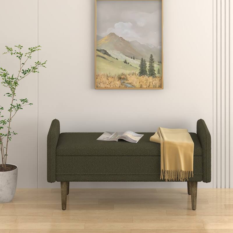 Teddy velvet storage stool, ,with storage space, suitable for apartments, living rooms and bedrooms-BLACK(45.98"*16.75"*21.75") - Green